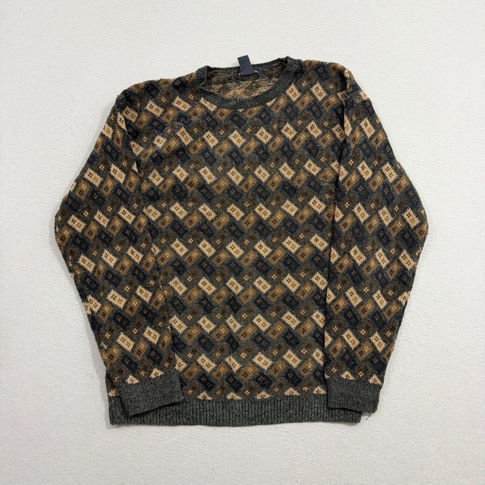 Vintage Knightsbridge Sweater Medium Brown Diamond Knit Crew Neck Retro 90s